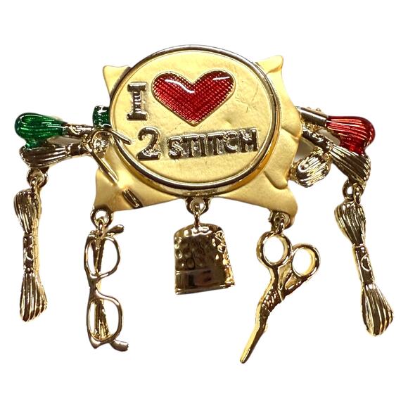 Wholesale Bulk Lot 12 Gold Tone I Love 2 Stitch and Accessories Brooches Pins - Picture 3 of 5